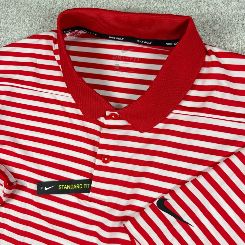 NEW‎ Nike Golf Polo Shirt Mens XXL Red White Striped Dri-FIT Short Sleeve